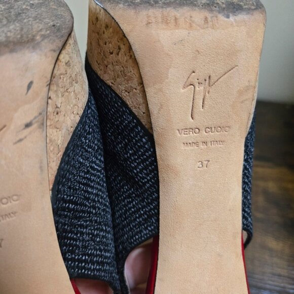 Giuseppe Zanotti Black Canvas Patent Leather Cork Platform Slingback Pumps - Picture 8 of 11